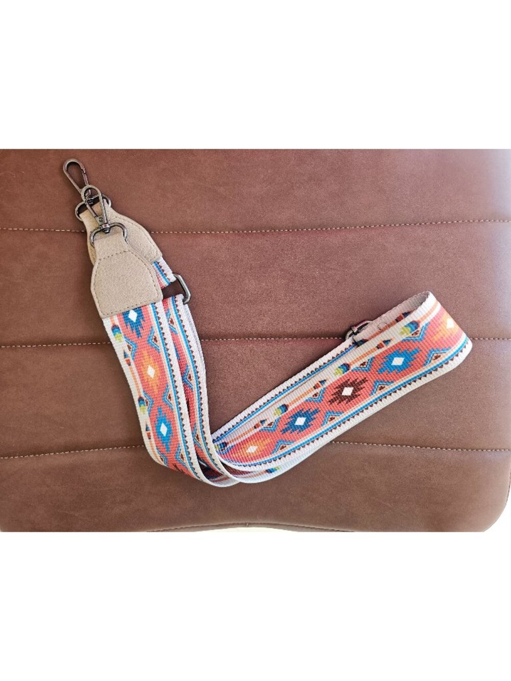 Adjustable Western-Style Crossbody Strap With Aztec Print & Metal Hardware